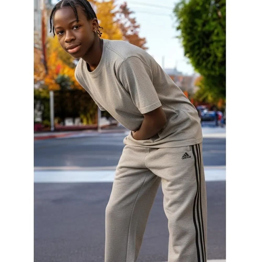 Adidas Boys Gray Sweatpants with Black Stripe Accents - Size: Medium